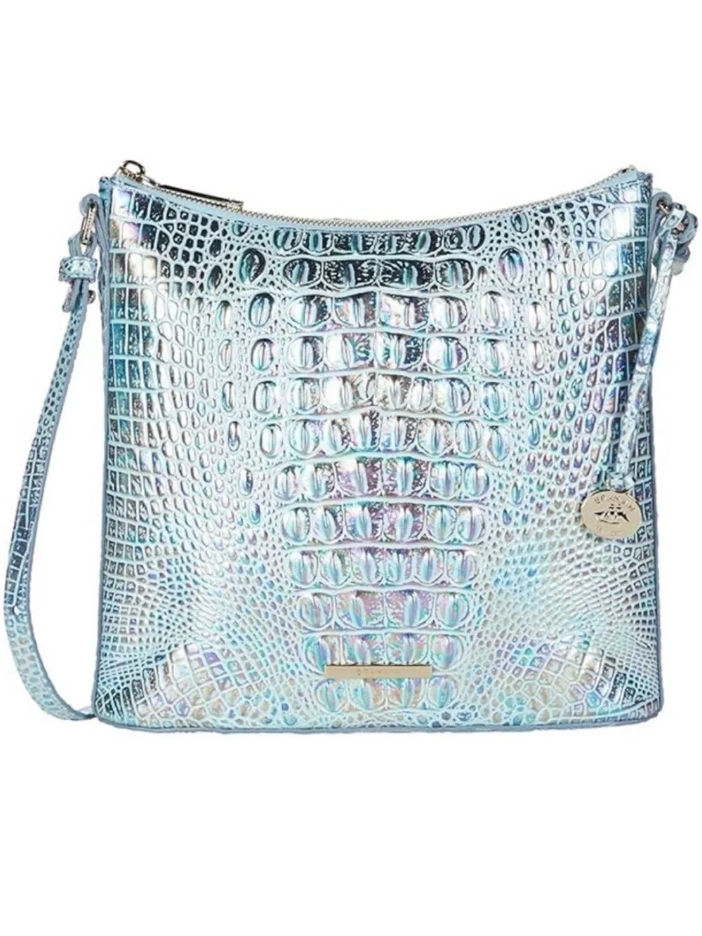 Brahmin Iridescent Croc-Embossed Crossbody - Light Blue Multi